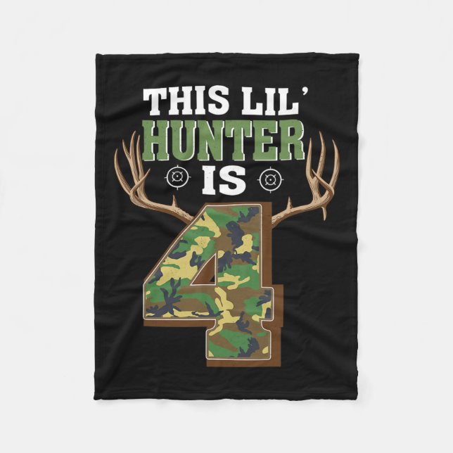 4th Birthday Hunting Deer 4 Year Old Hunter  Fleece Blanket (Front)