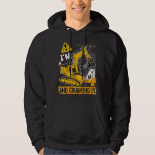 4th Birthday I'm 4 And Crushing It Construction Bi Hoodie