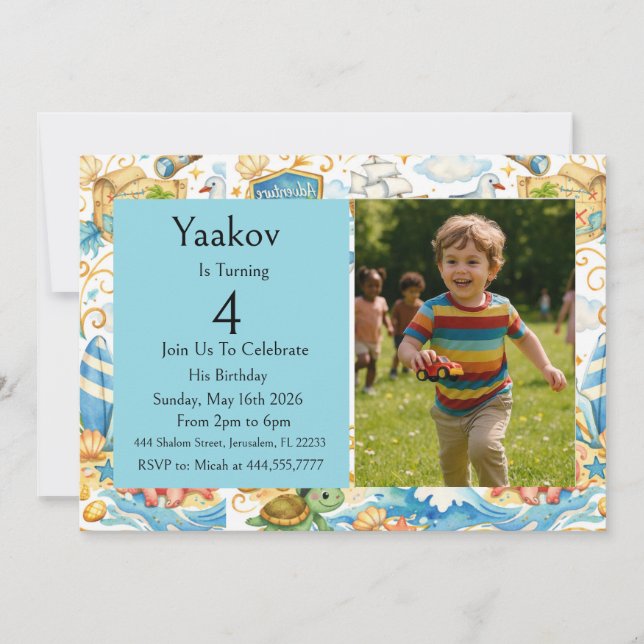 4th Birthday Invitation for Boy With Photo (Front)