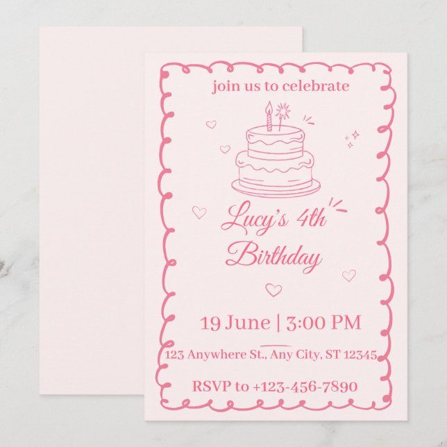 4th Birthday Invitation girl  (Front/Back)
