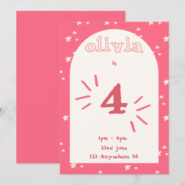 4th Birthday Invitation girl  (Front/Back)