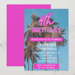 4th birthday invitation Summer Tropical Palm tree