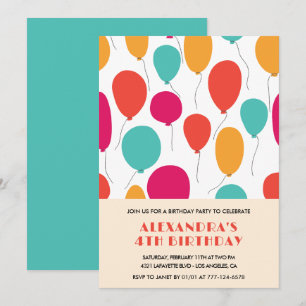 4th birthday invitations Balloons Colourful