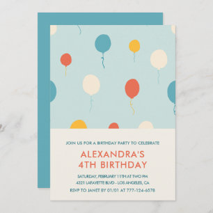 4th birthday invitations Balloons Modern