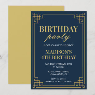 4th birthday invitations Birthday party girl navy
