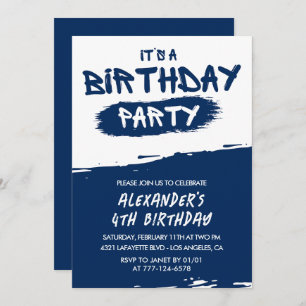 4th birthday invitations boy Graffiti Navy Blue
