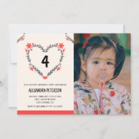 4th birthday invitations for her Floral Heart