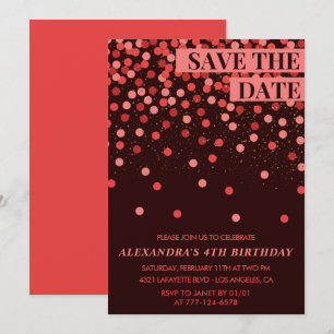 4th birthday invitations Save the date Confetti 