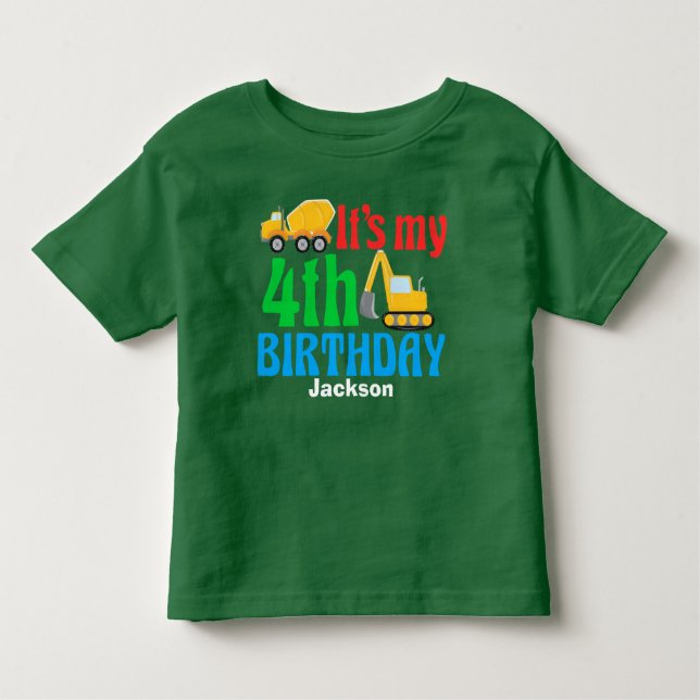 4th Birthday Kids Construction Vehicle Party Toddler T-Shirt (Front)