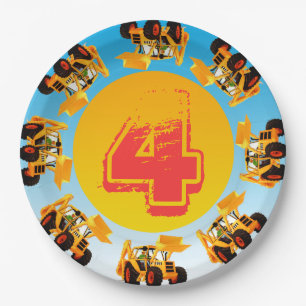 4th Birthday Kids Digger Construction Party Paper Plate