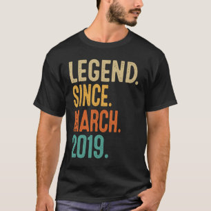 4th Birthday  Legend Since March 2019  4 Year Old T-Shirt