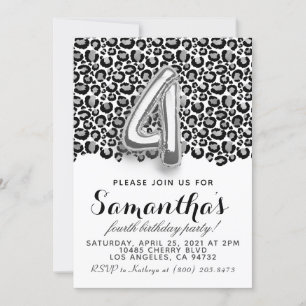 4th Birthday Leopard Animal Print Invitation