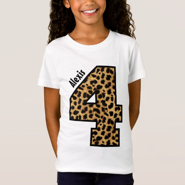 4th Birthday Leopard Four Year Custom Name V01S T-Shirt (Front)