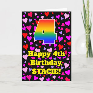 4th Birthday: Loving Hearts Pattern, Rainbow # 4 Card