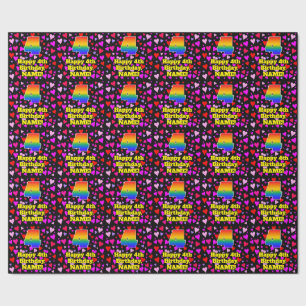 4th Birthday: Loving Hearts Pattern, Rainbow # 4 Wrapping Paper