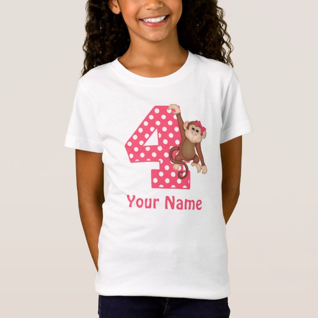 4th Birthday Monkey Girl Personalised Shirt (Front)
