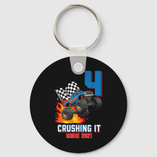 4th Birthday Monster Truck 4 Year Old Boy Born 202 Key Ring