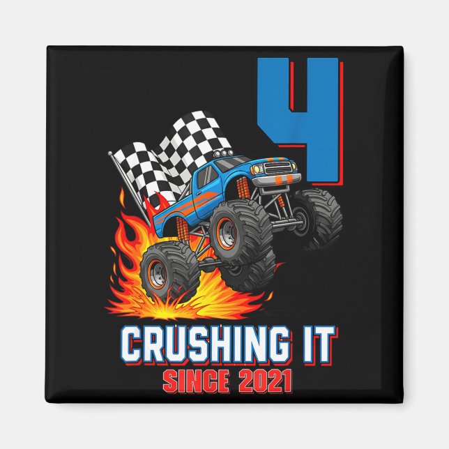 4th Birthday Monster Truck 4 Year Old Boy Born 202 Magnet (Front)