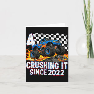 4th Birthday Monster Truck 4 Year Old Boys Party B Card