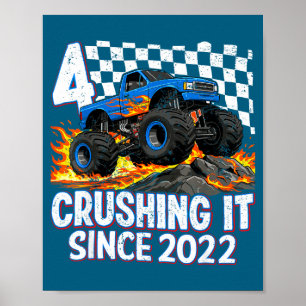 4th Birthday Monster Truck 4 Year Old Boys Party B Poster
