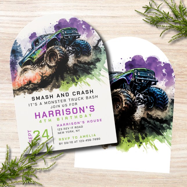 4th Birthday Monster Truck Smash Crash Kids Invitation (Creator Uploaded)