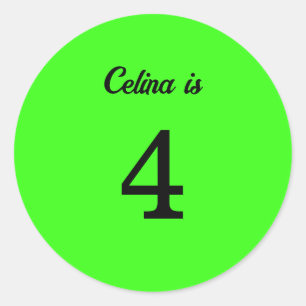 4th Birthday Neon Green Custom Age Name Colour Classic Round Sticker