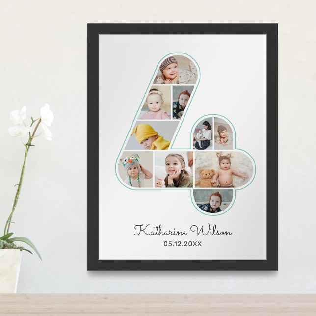 4th Birthday Number 4 Photo Collage Kids Nursery Poster (Creator Uploaded)