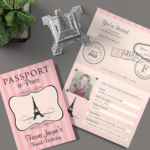 4th Birthday Paris Passport Invitation