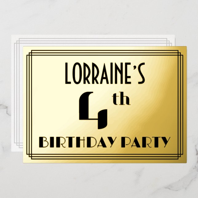 4th Birthday Party: Art Deco Look “4” and Name (Front/Back)
