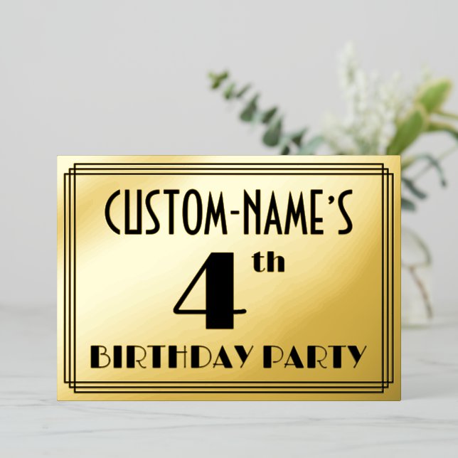 4th Birthday Party — Art Deco Look “4” + Name (Standing Front)
