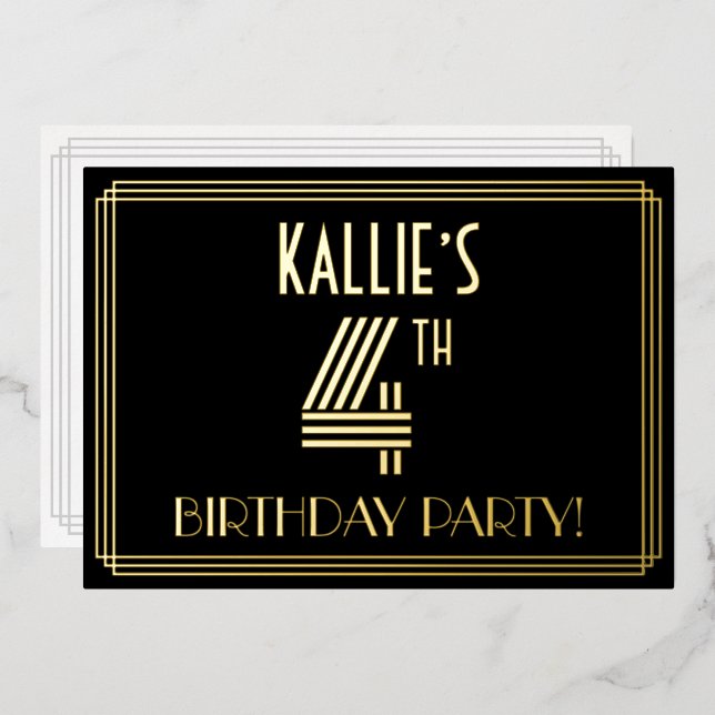 4th Birthday Party — Art Deco Style “4” + Name (Front/Back)