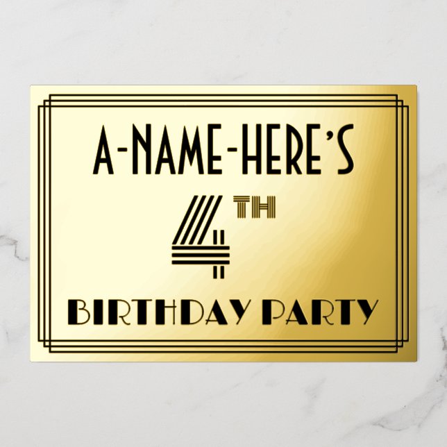 4th Birthday Party — Art Deco Style “4” & Name (Front)