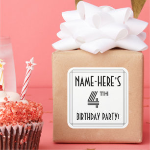 4th Birthday Party: Art Deco Style + Custom Name Square Sticker