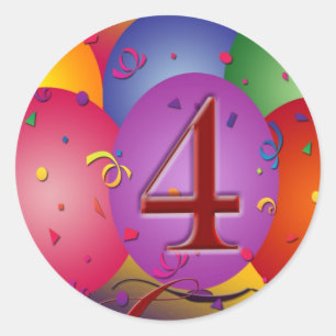 4th Birthday Party balloons Classic Round Sticker
