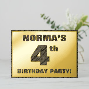 4th Birthday Party — Bold, Faux Wood Grain Text