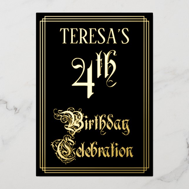 4th Birthday Party — Fancy Script & Custom Name (Front)