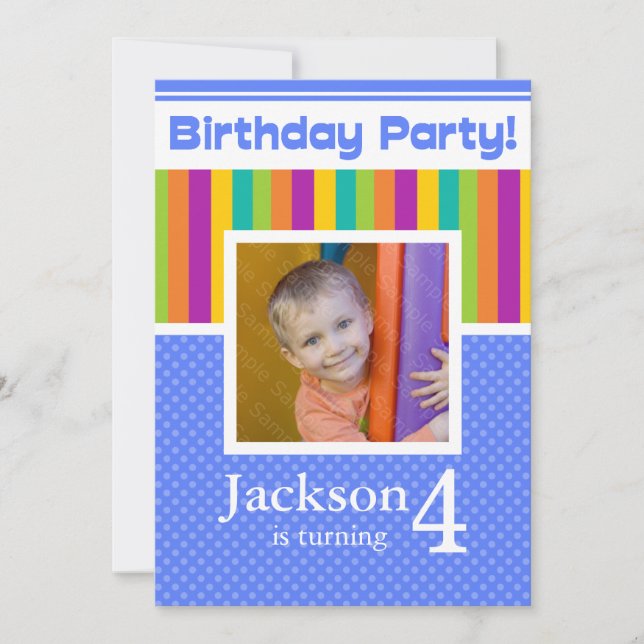4th Birthday Party Invitations Fun Neon Boy (Front)