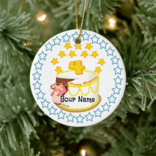 4th Birthday Party Mouse  Ceramic Tree Decoration