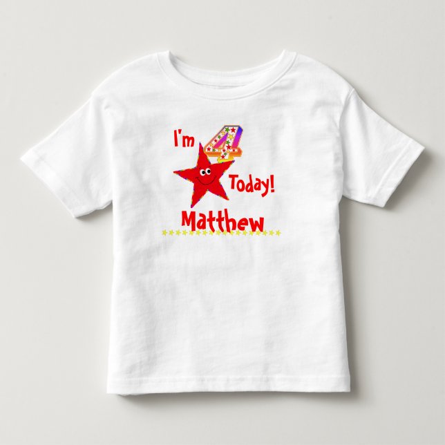4th Birthday Party Shirt Red Stars (Front)