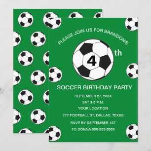 4th Birthday Party Soccer Green Boys Sports Invitation