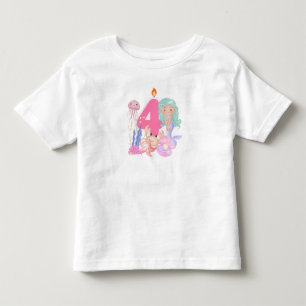 4th Birthday Pastel Mermaid & Sea Creatures Toddler T-Shirt