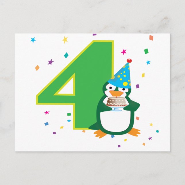 4th Birthday Penguin Postcard (Front)