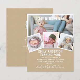 4TH Birthday Photo Collage Invite Boy Girl Mixed
