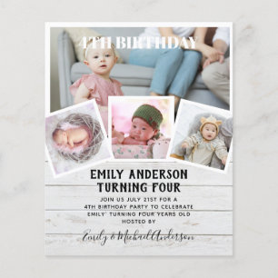4TH Birthday Photo Collage Invite Boy Girl Mixed Flyer