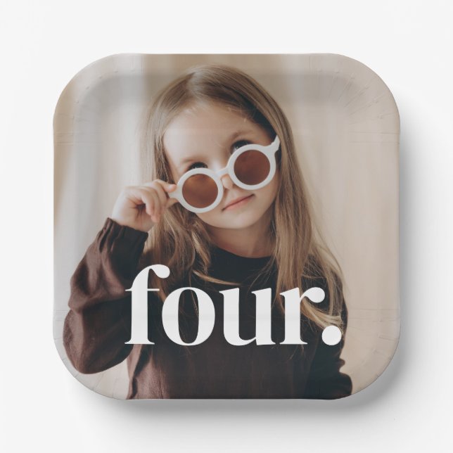 4th Birthday Photo - four Paper Plate (Front)