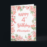 4th Birthday Pink Peach Peonies Watercolor Floral  Card<br><div class="desc">4th Birthday Pink Peach Peonies Watercolor Floral Birthday Card. For further customisation,  please click the "Customise it" button and use our design tool to modify this template.</div>
