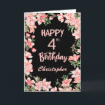 4th Birthday Pink Peach Watercolor Floral Black Card<br><div class="desc">4th Birthday Pink Peach Watercolor Floral Black Birthday Card. For further customisation,  please click the "Customise it" button and use our design tool to modify this template.</div>