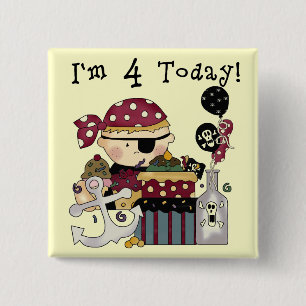 4th Birthday Pirate Tshirts and Gifts 15 Cm Square Badge