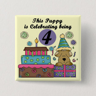 4th Birthday Puppy T-shirts and Gifts 15 Cm Square Badge