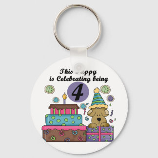 4th Birthday Puppy T-shirts and Gifts Key Ring